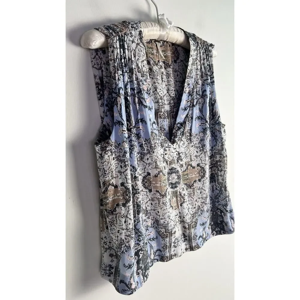 Free People Darcy Super V‎ Print Tank Top Cami Shell Career Blouse Shirt Size XS
